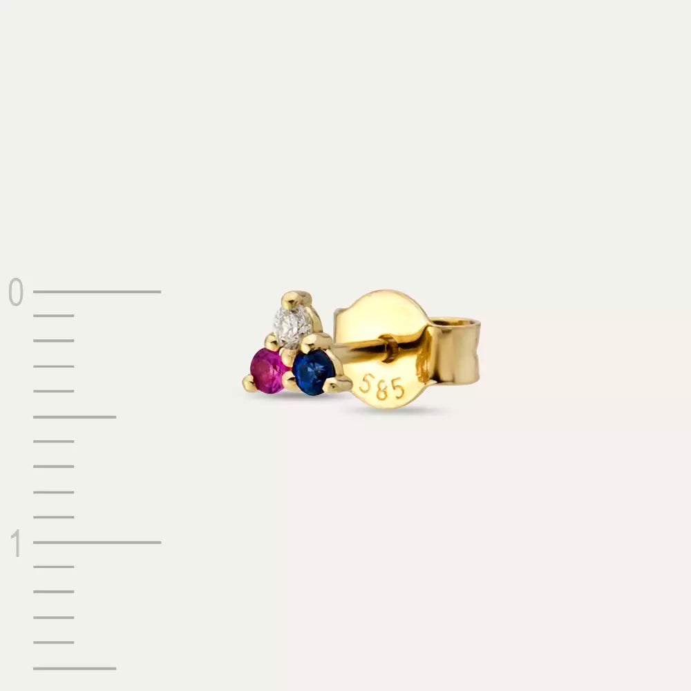 Triangle Diamond, Sapphire, and Ruby Mini Single Earring