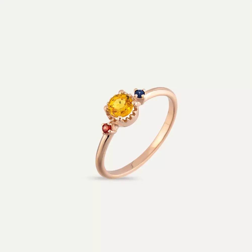 Trine 0.60 CT Multicolor Safir Taşlı Rose Altın Yüzük