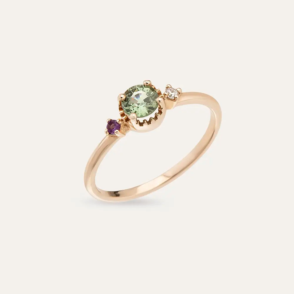 Trine 0.72 CT Multicolor Safir Taşlı Rose Altın Yüzük