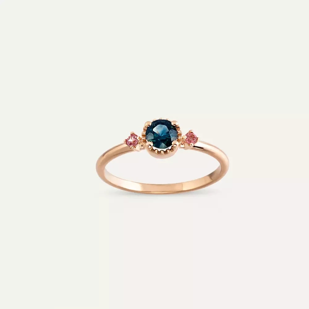 Trine Multicolor Safir Taşlı Rose Altın Yüzük
