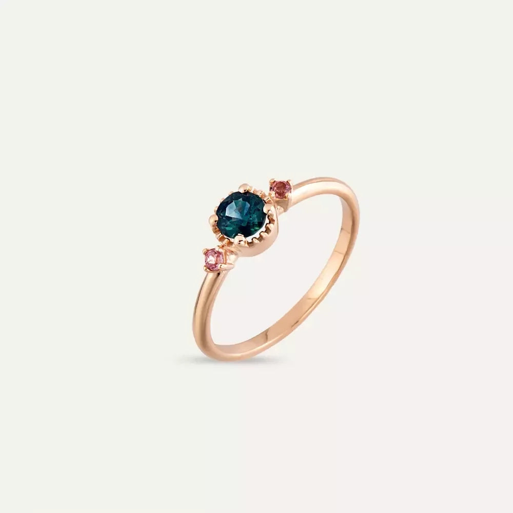 Trine Multicolor Safir Taşlı Rose Altın Yüzük