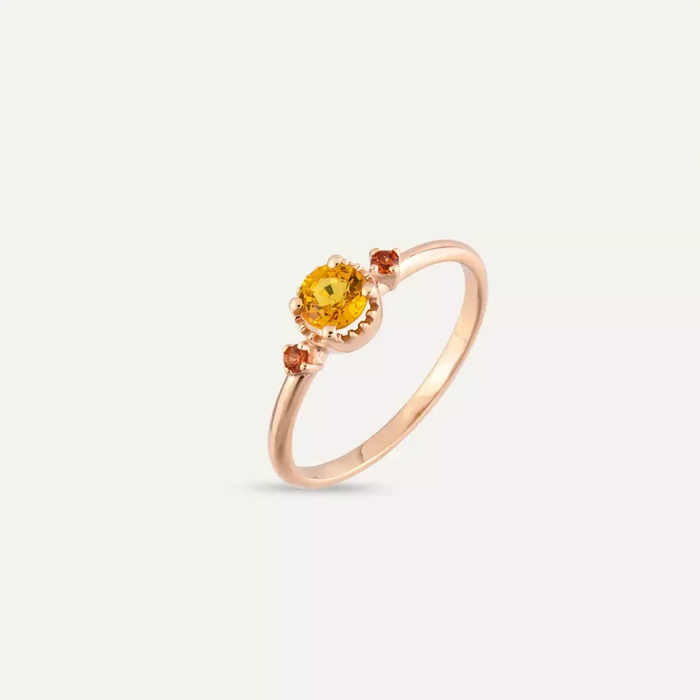 Trine Orange ve Red Safir Taşlı Rose Altın Yüzük