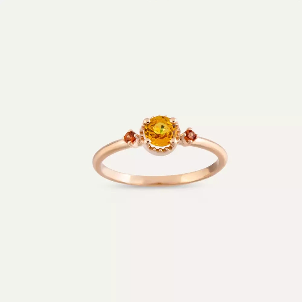 Trine Orange ve Red Safir Taşlı Rose Altın Yüzük
