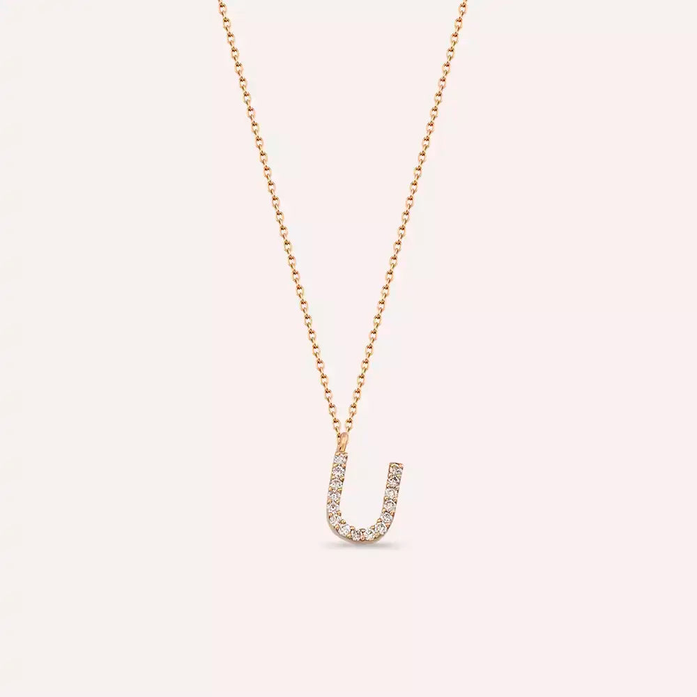 U Harf 0.10 CT Pırlanta Taşlı Rose Altın Kolye