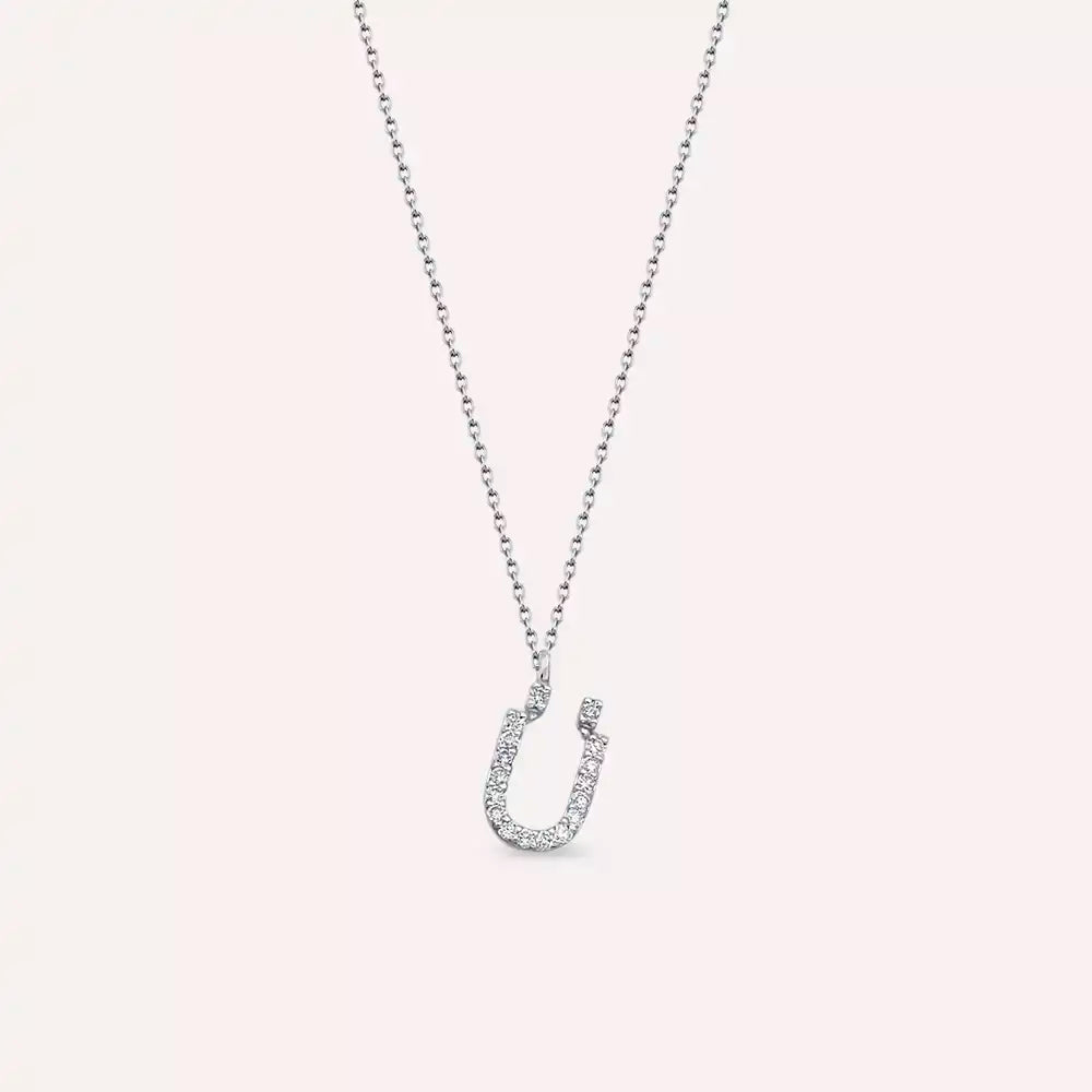 U Letter 0.12 CT Diamond White Gold Necklace