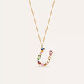 Letter U Multicolor Sapphire and Brown Diamond Rose Gold Necklace