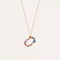 Letter U Multicolor Sapphire and Diamond Rose Gold Necklace