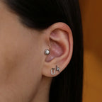 Ü Harf Pırlanta Taşlı Beyaz Altın Piercing