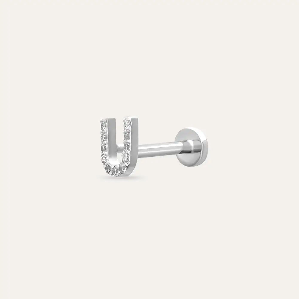 U Letter Diamond White Gold Piercing