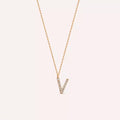 V Harf 0.08 CT Pırlanta Taşlı Rose Altın Kolye