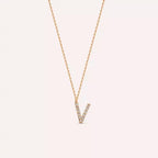 V Harf 0.08 CT Pırlanta Taşlı Rose Altın Kolye