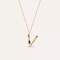 V Letter Brown Diamond and Multicolor Sapphire Rose Gold Necklace