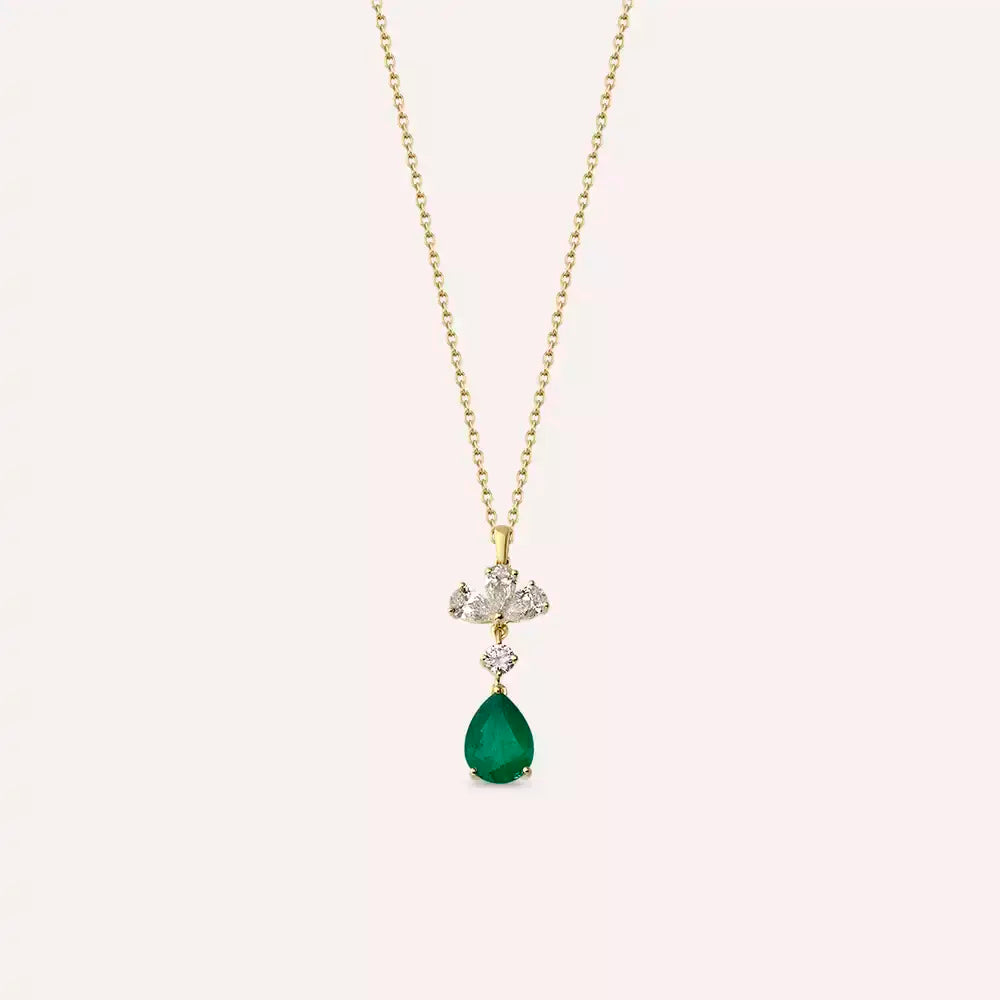 Vanya Emerald and Diamond Yellow Gold Necklace