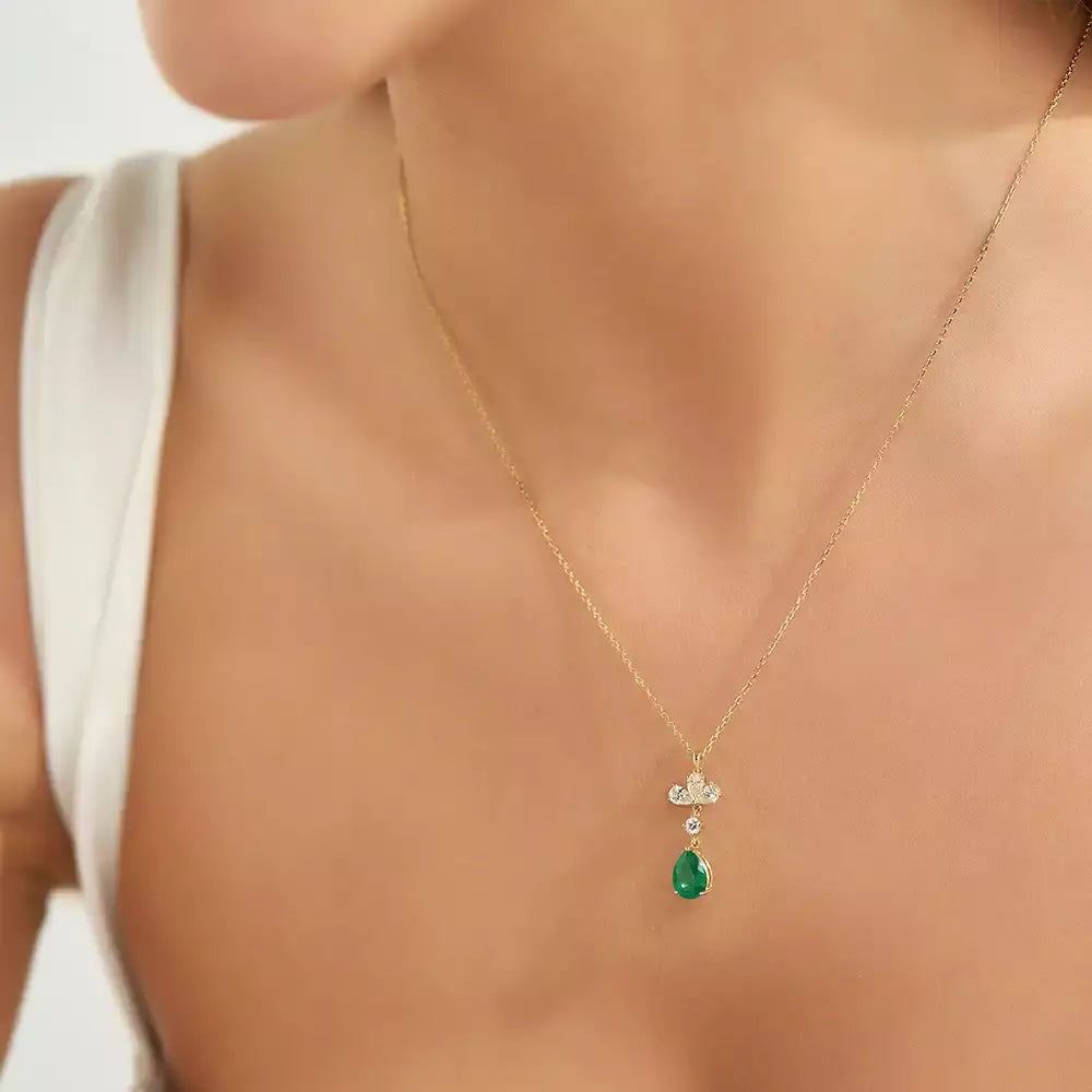 Vanya Emerald and Diamond Yellow Gold Necklace