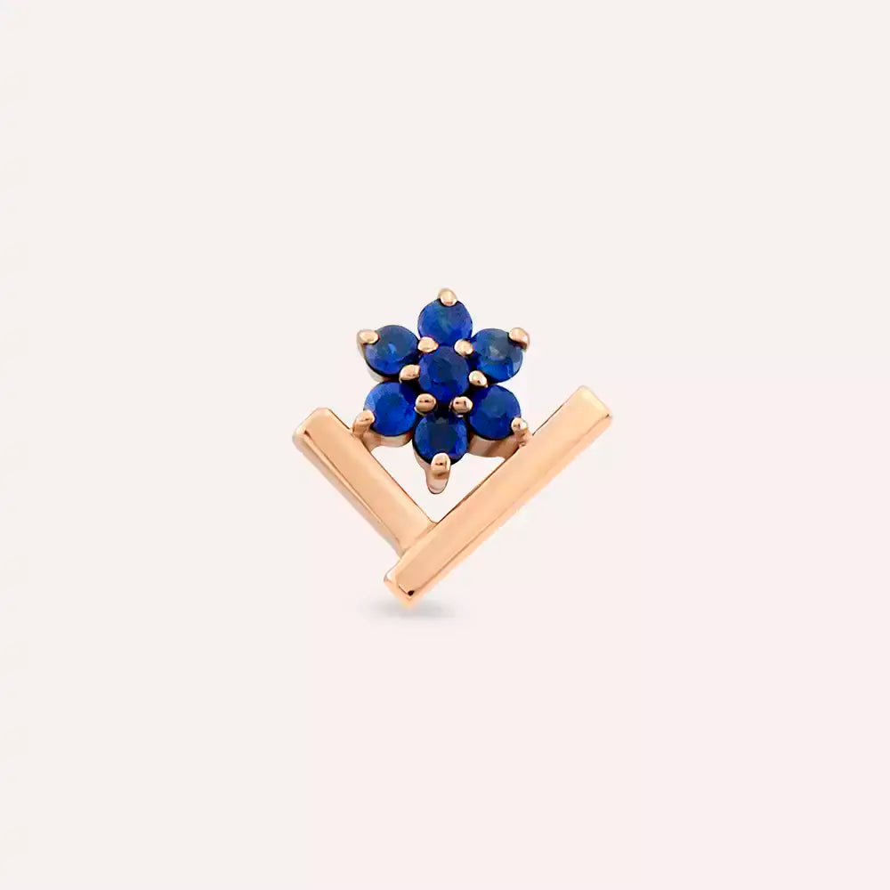 Vela Blue Safir Taşlı Rose Altın Piercing