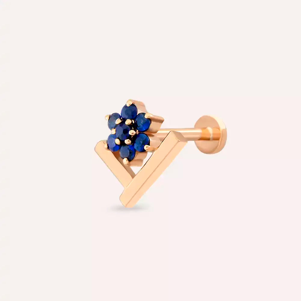 Vela Blue Safir Taşlı Rose Altın Piercing