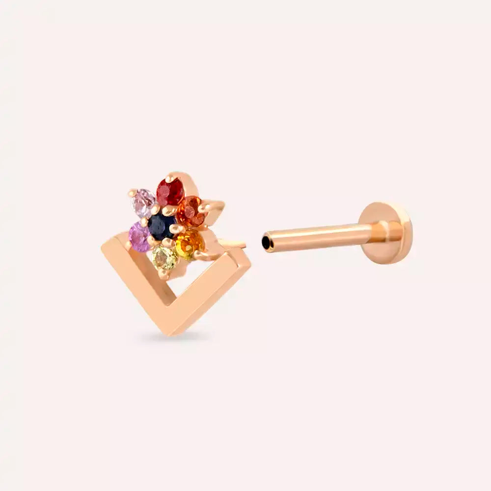 Vela Multicolor Safir Taşlı Rose Altın Piercing