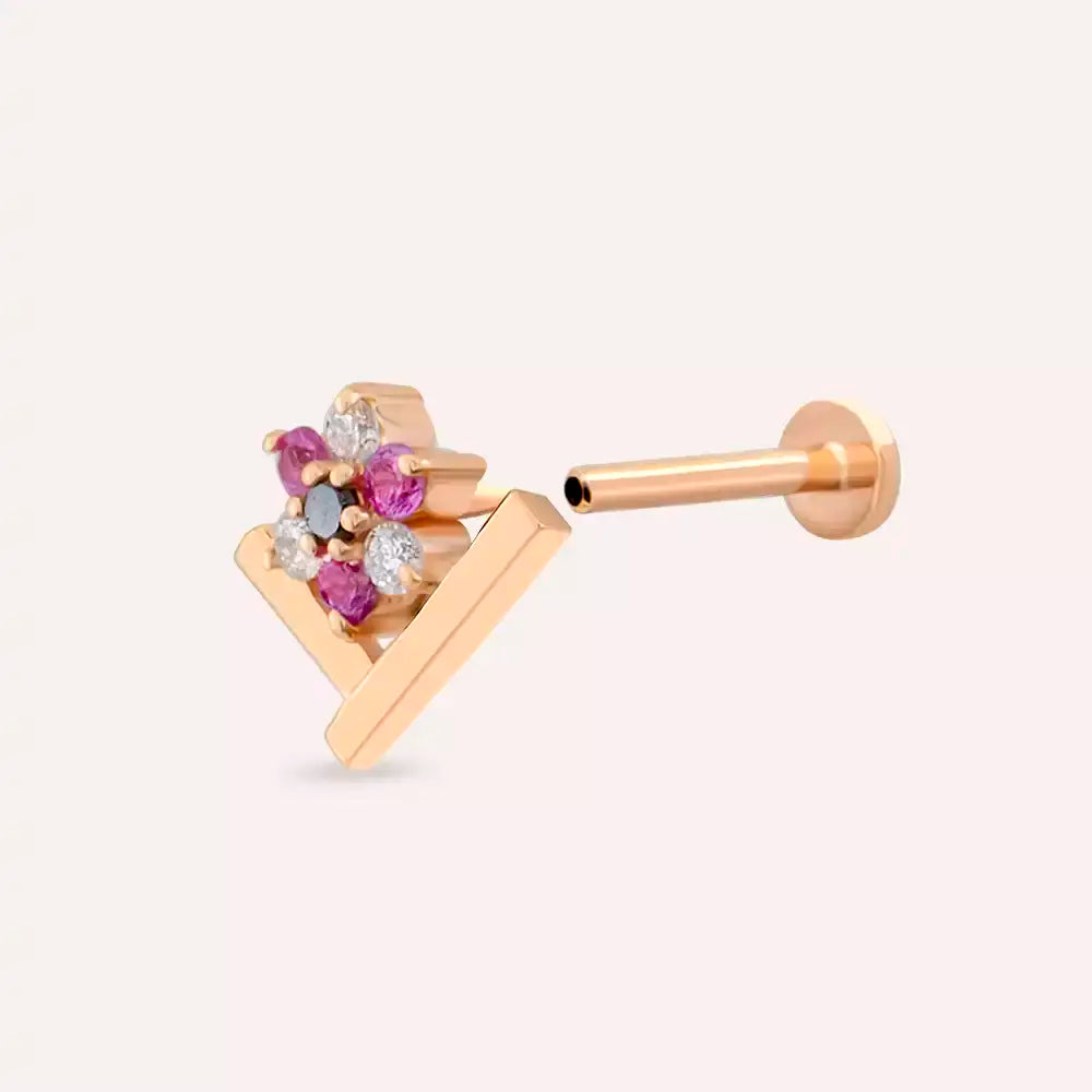 Vela Diamond and Multicolor Sapphire Rose Gold Piercing