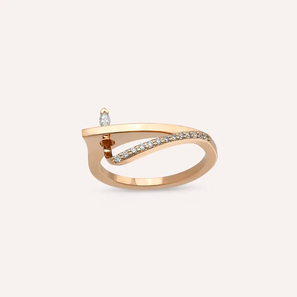 Vero 0.15 CT Markiz Kesim Pırlanta Taşlı Sarı Altın Yüzük