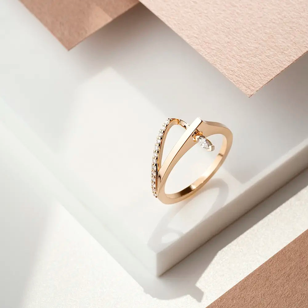 Vero 0.15 CT Markiz Kesim Pırlanta Taşlı Sarı Altın Yüzük