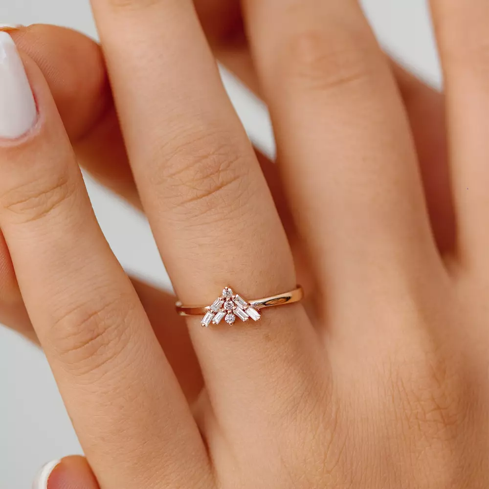 Vetra Baguette Diamond Rose Gold Ring