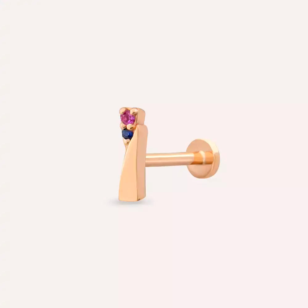 Vina Multicolor Safir Taşlı Rose Altın Piercing