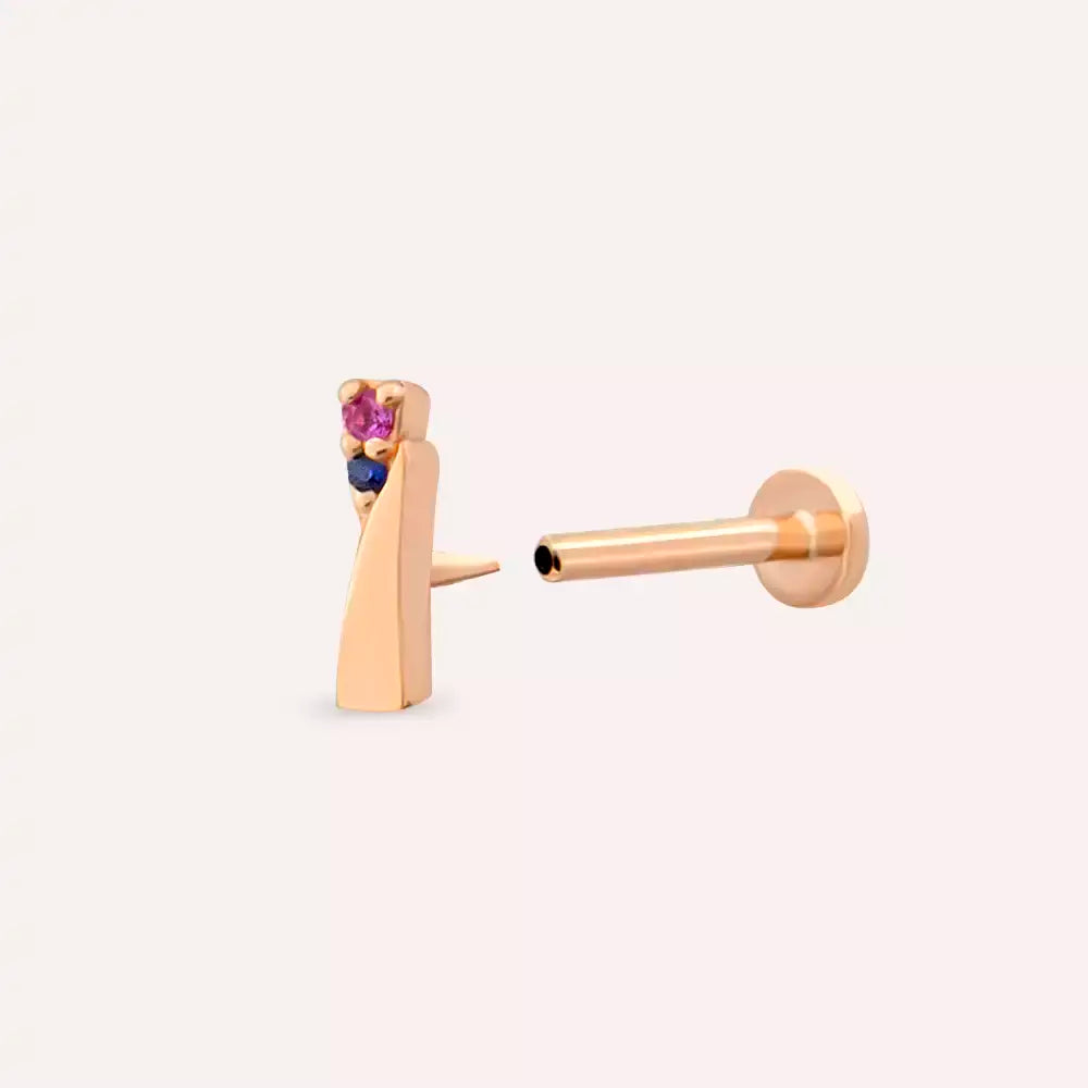 Vina Multicolor Safir Taşlı Rose Altın Piercing