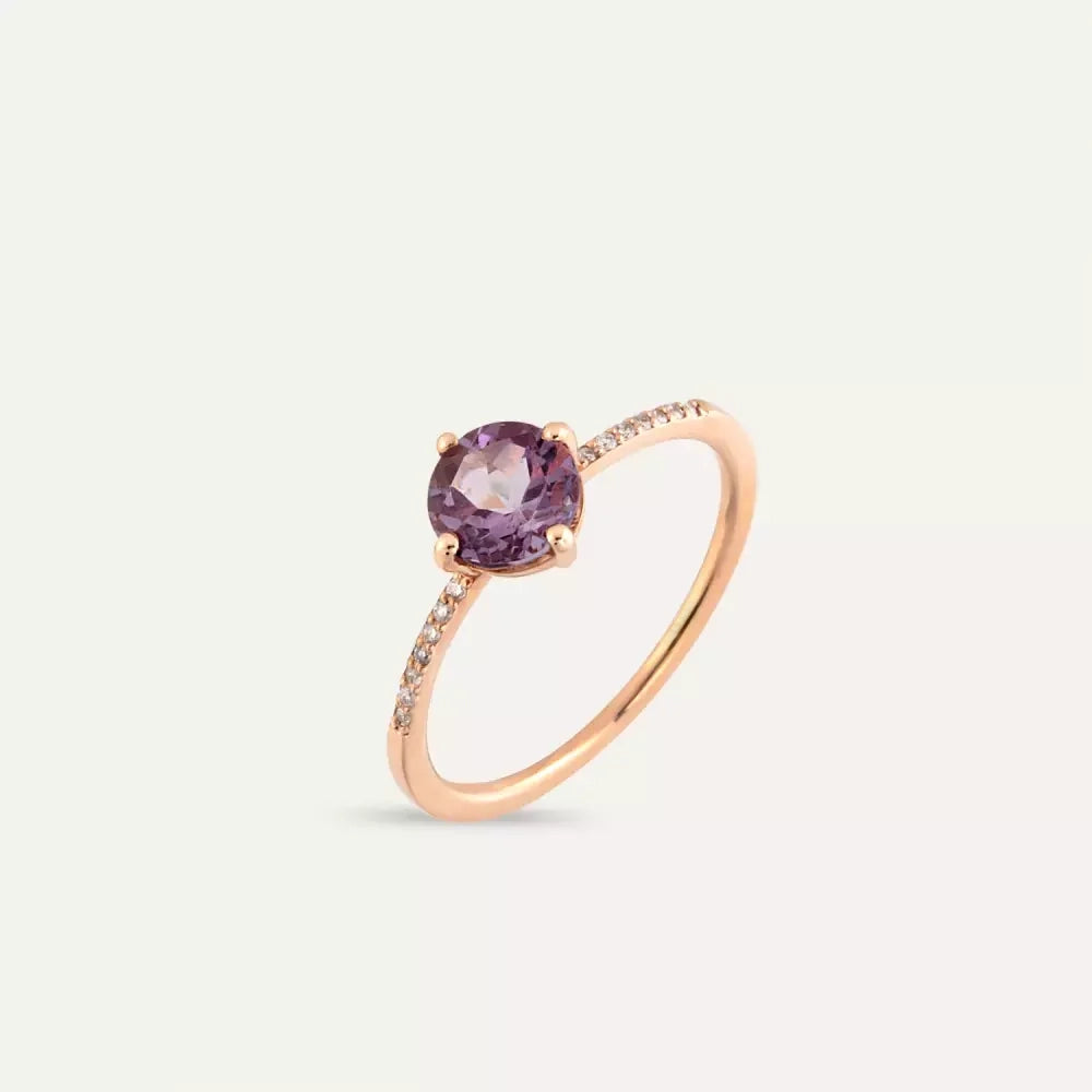Violet Amethyst and Diamond Rose Gold Ring