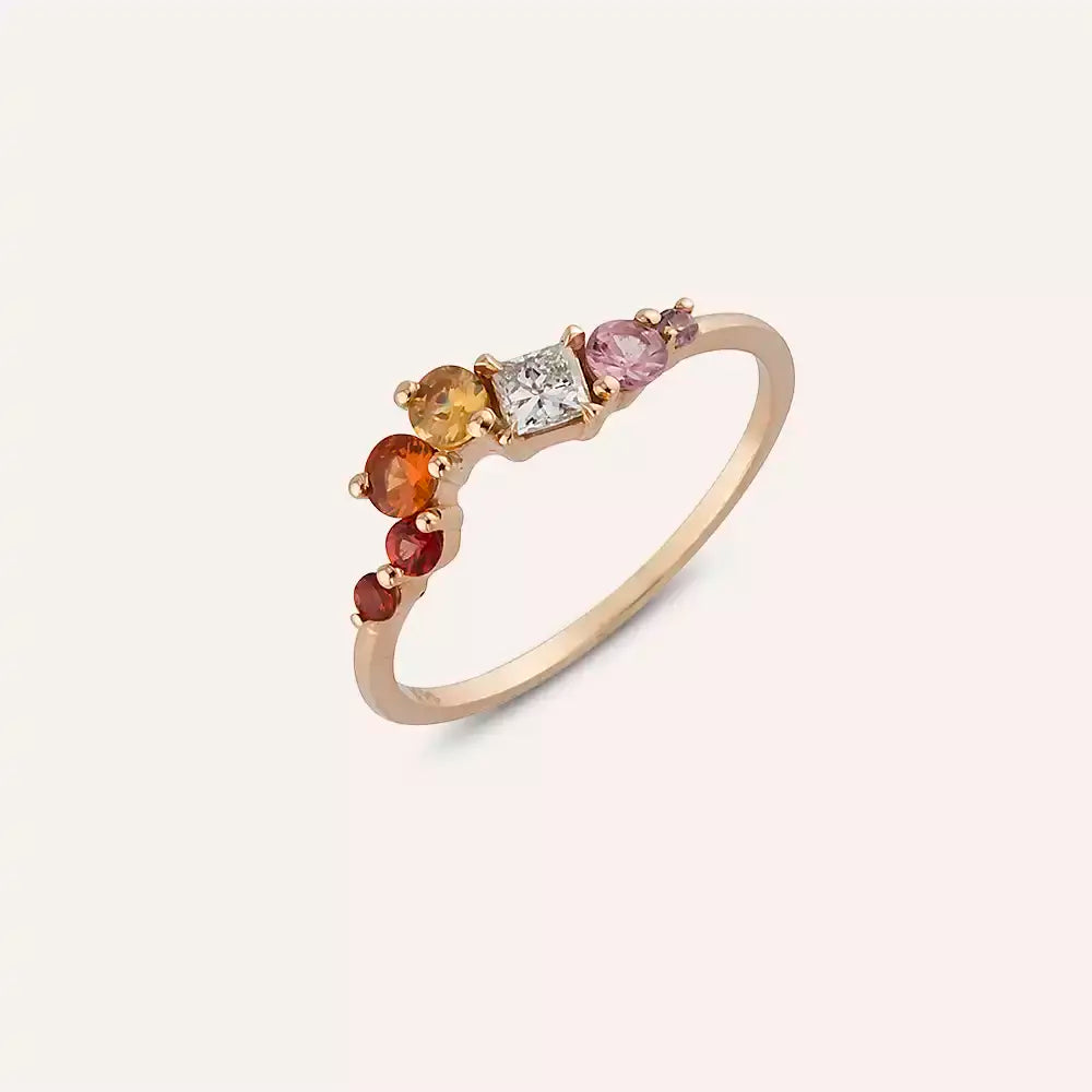 Violet Multicolor Safir ve Pırlanta Taşlı Rose Altın Yüzük