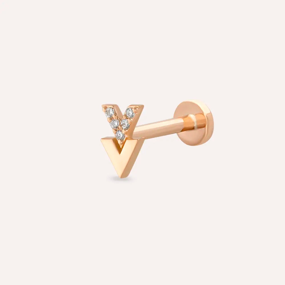 Vivi Pırlanta Taşlı Rose Altın Piercing