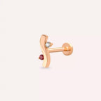 Wave Red Safir ve Pırlanta Taşlı Rose Altın Piercing