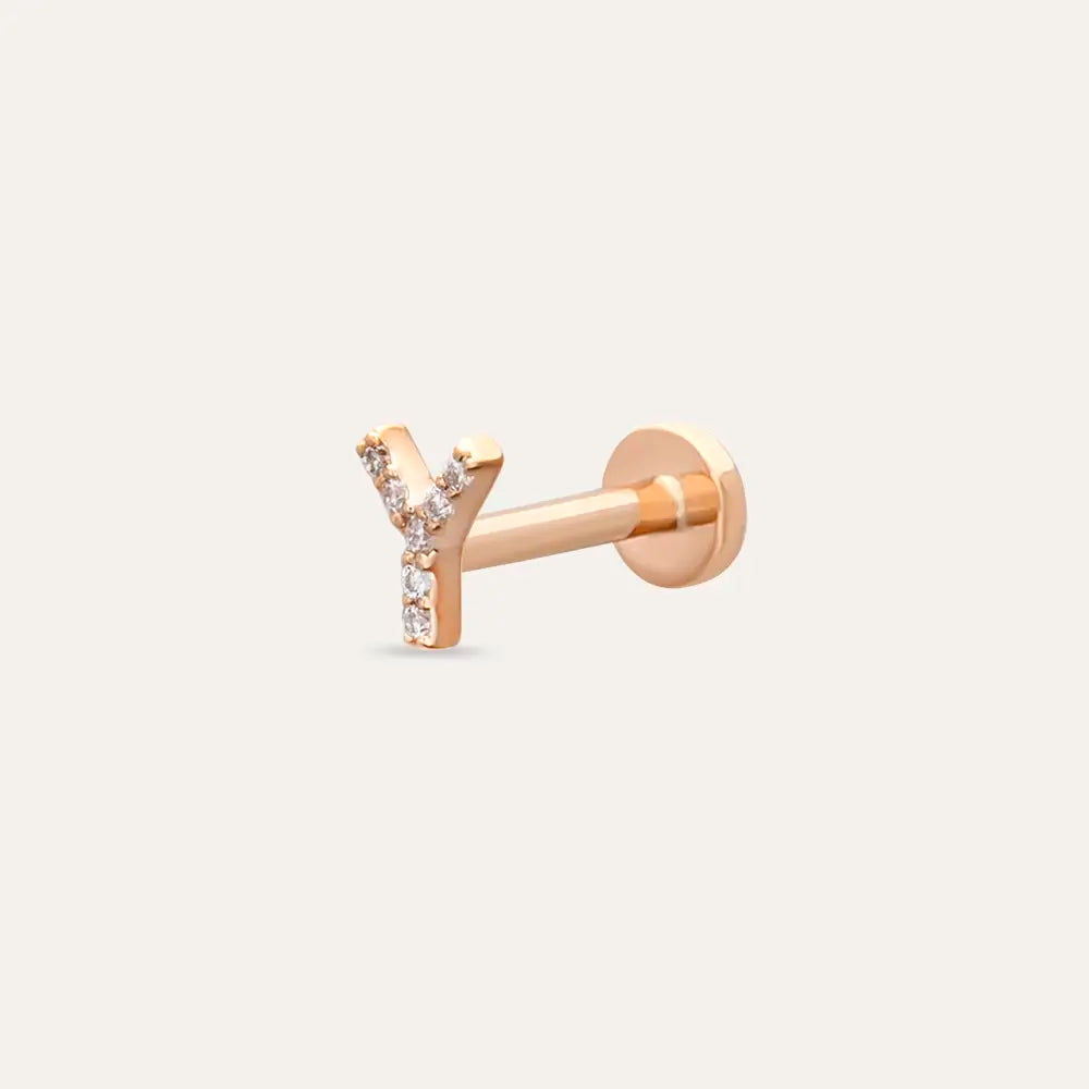 Y Letter Diamond Rose Gold Piercing