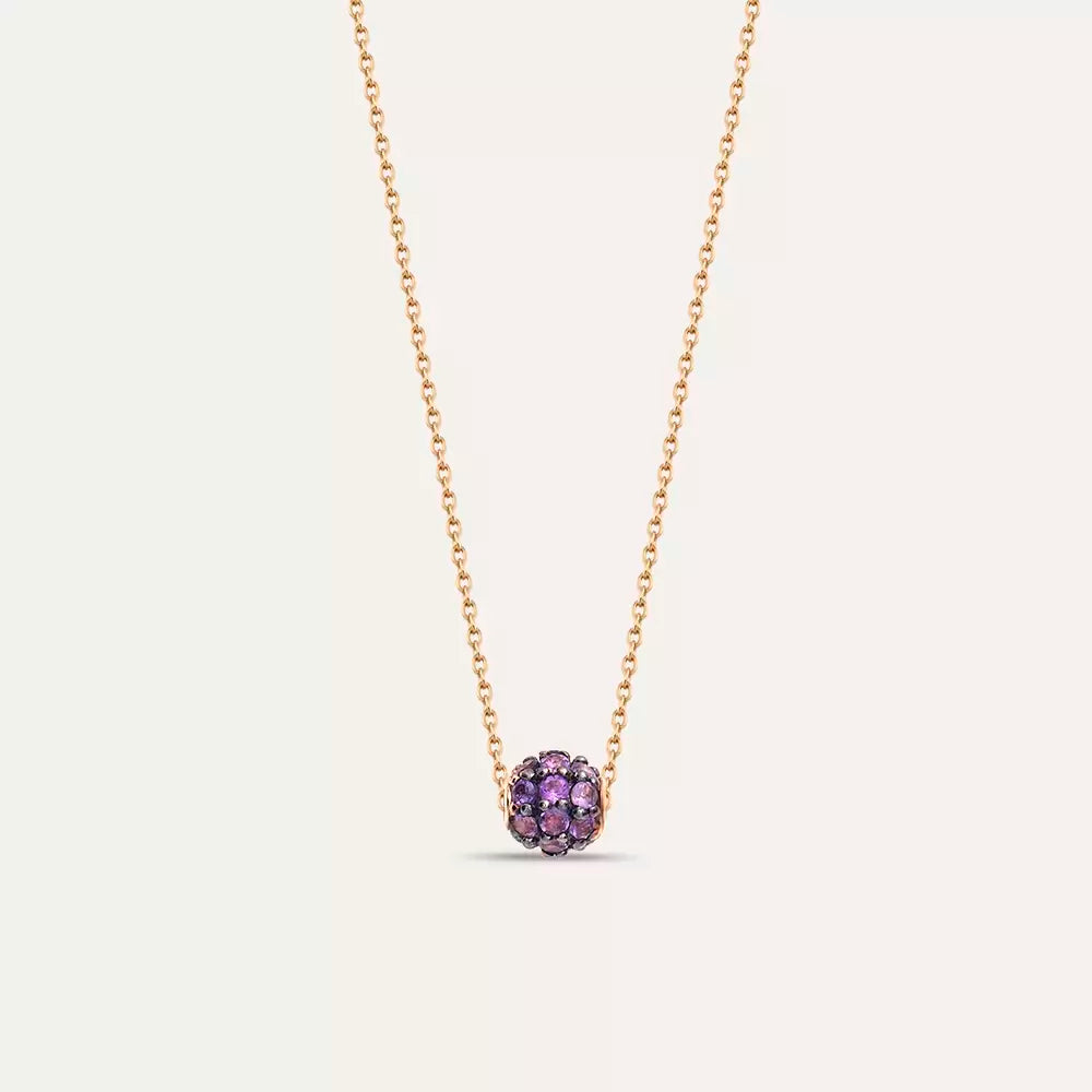 Rose Gold Ball Necklace with Amethyst Stone