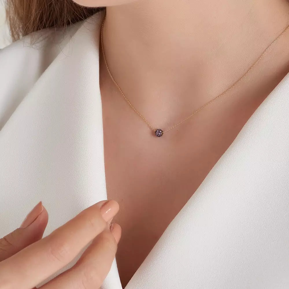 Rose Gold Ball Necklace with Amethyst Stone