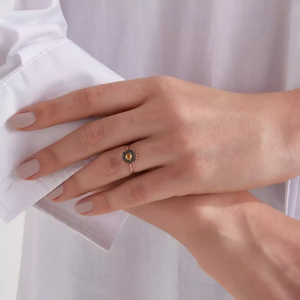 Lumos Yellow Sapphire and Black Diamond Rose Gold Ring