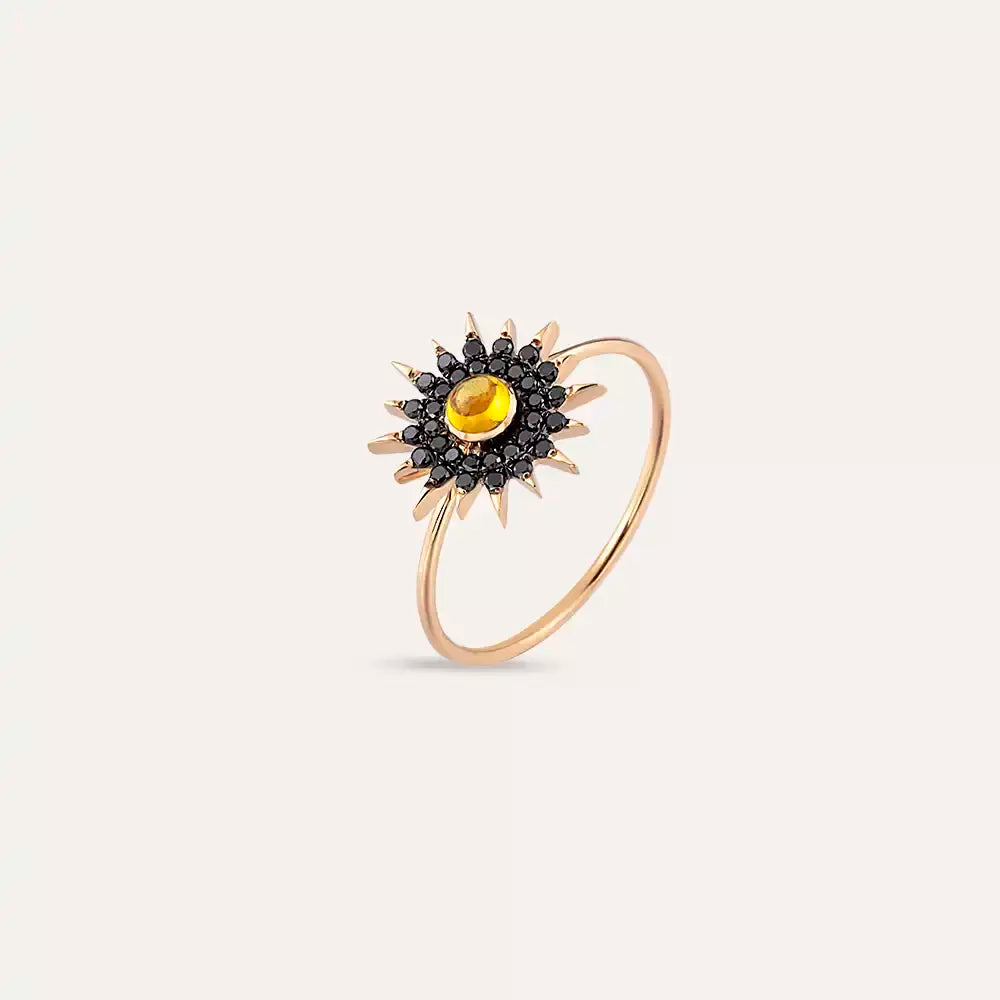 Lumos Yellow Sapphire and Black Diamond Rose Gold Ring