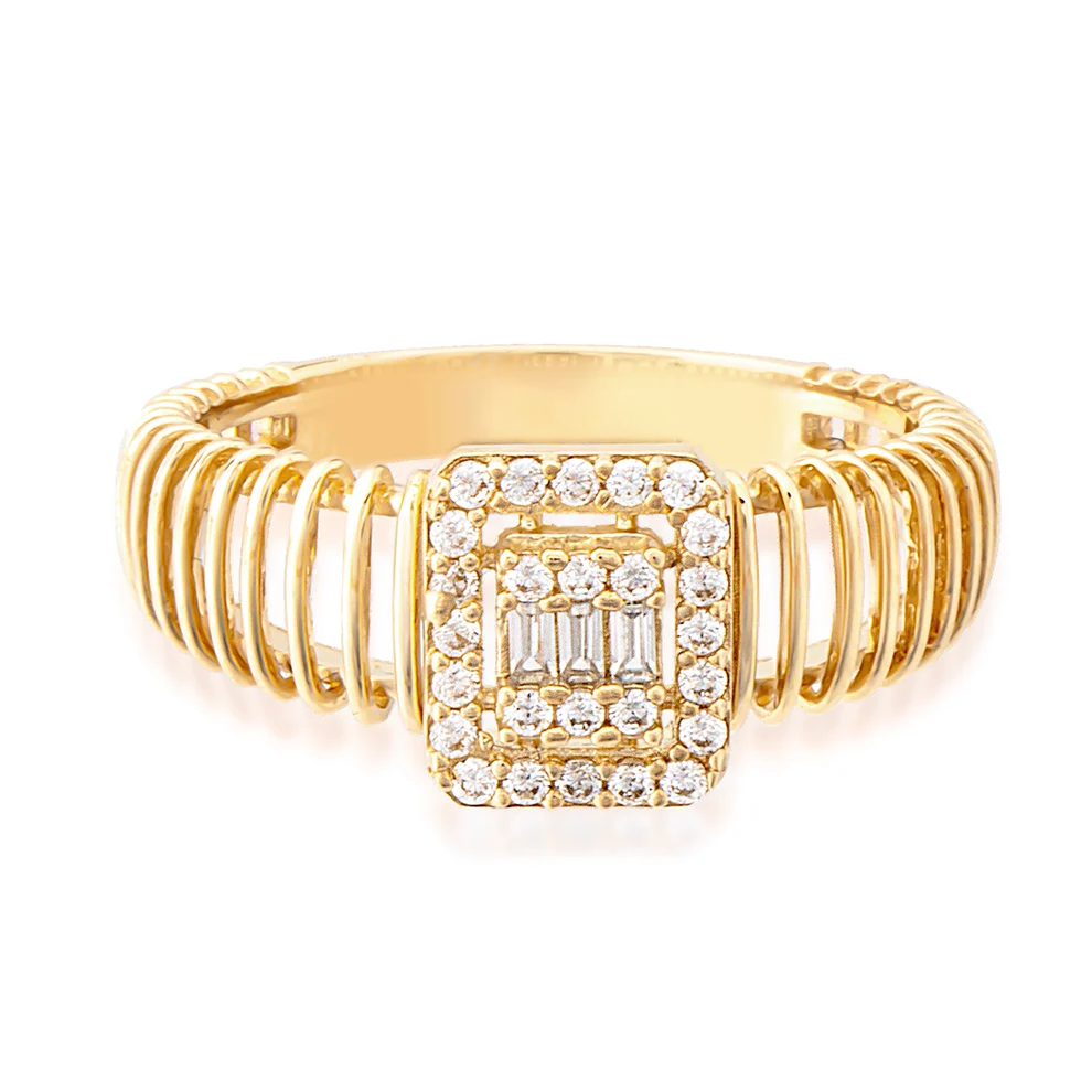 14 Karat Gold Rose Filigree Baguette Ring