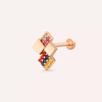 Zaya Multicolor Safir Taşlı Rose Altın Piercing