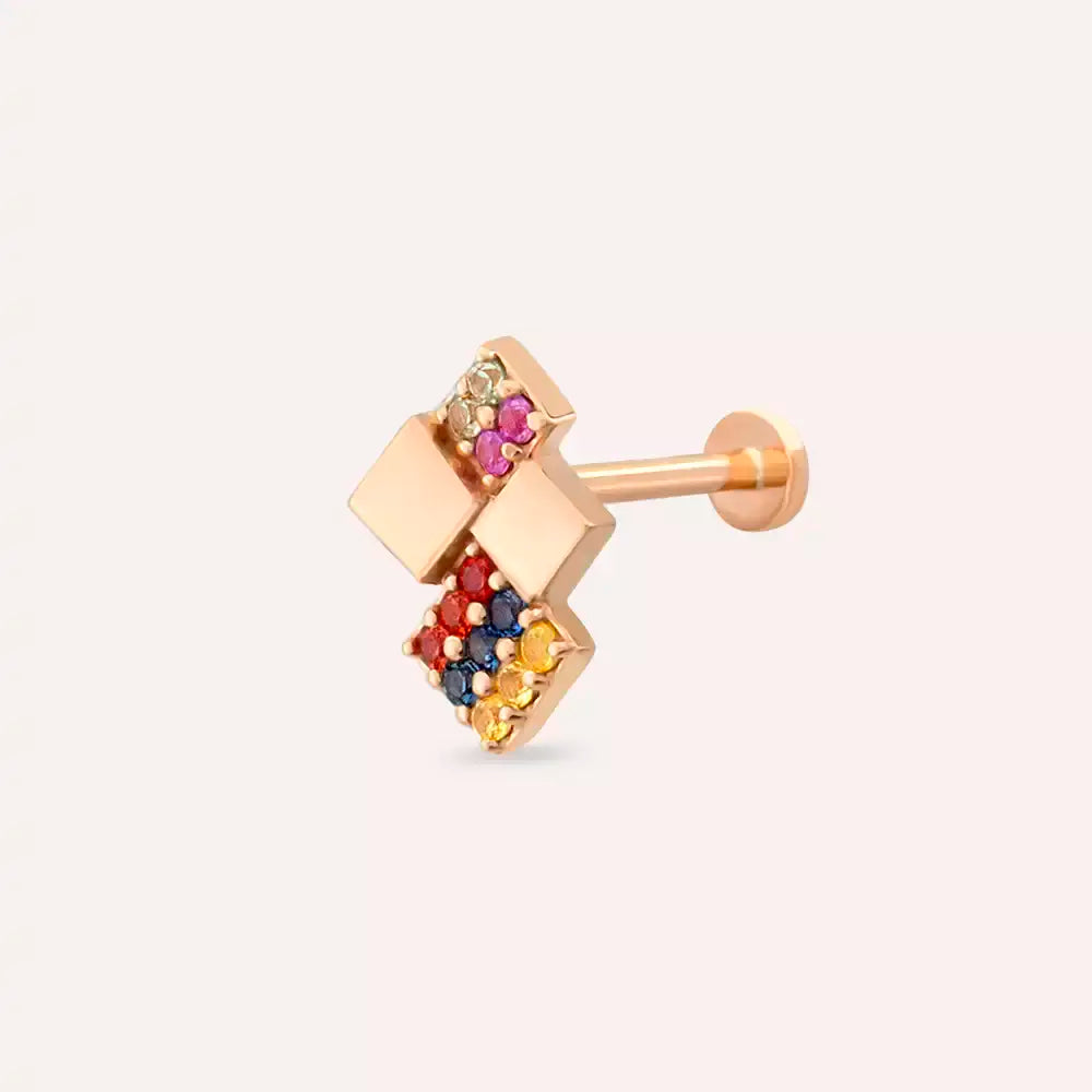 Zaya Multicolor Safir Taşlı Rose Altın Piercing