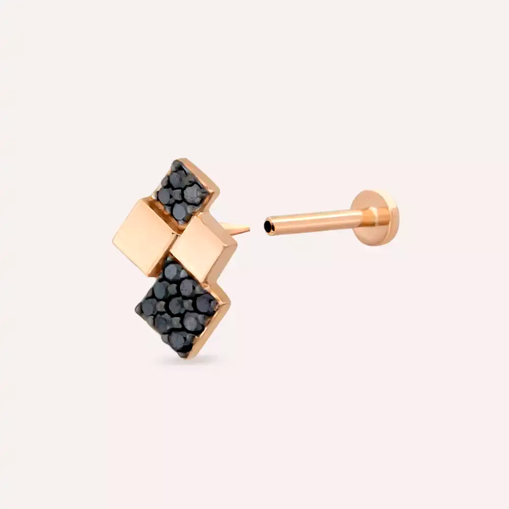 Zaya Siyah Pırlanta Taşlı Rose Altın Piercing