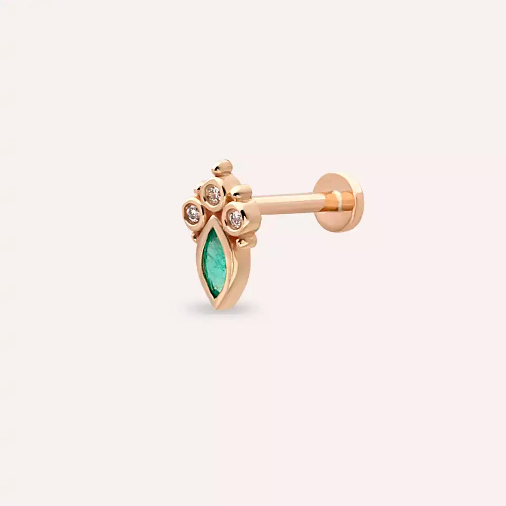 Zida Zümrüt ve Pırlanta Taşlı Rose Altın Piercing