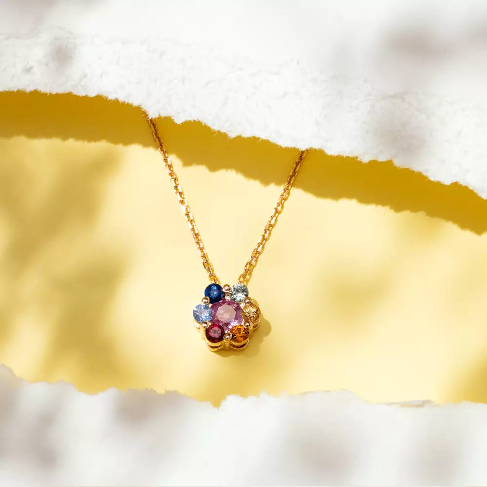 Flower Multicolored Sapphire Rose Gold Necklace