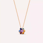 Flower Multicolored Sapphire Rose Gold Necklace