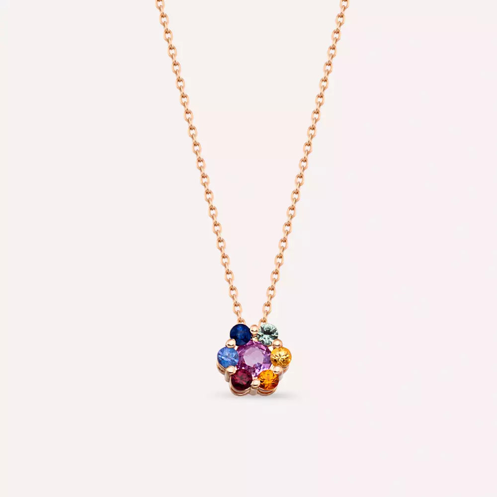 Flower Multicolored Sapphire Rose Gold Necklace
