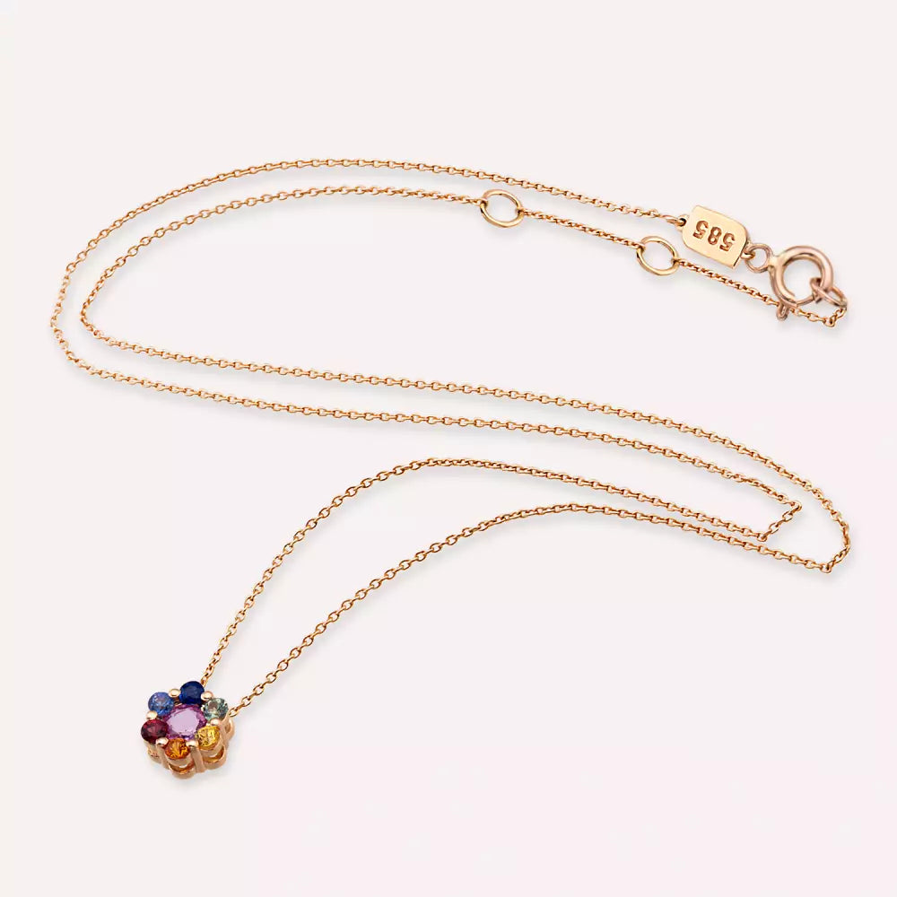 Flower Multicolored Sapphire Rose Gold Necklace