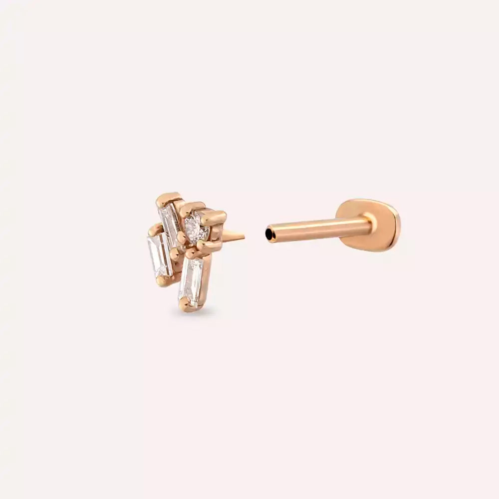 Ziva Pırlanta Taşlı Rose Altın Piercing