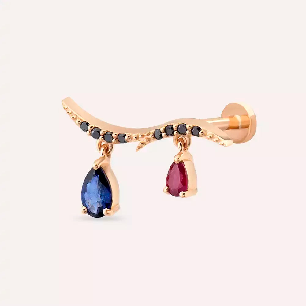 Ziva Siyah Pırlanta, Yakut ve Safir Taşlı Rose Altın Piercing