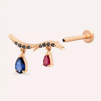 Ziva Siyah Pırlanta, Yakut ve Safir Taşlı Rose Altın Piercing
