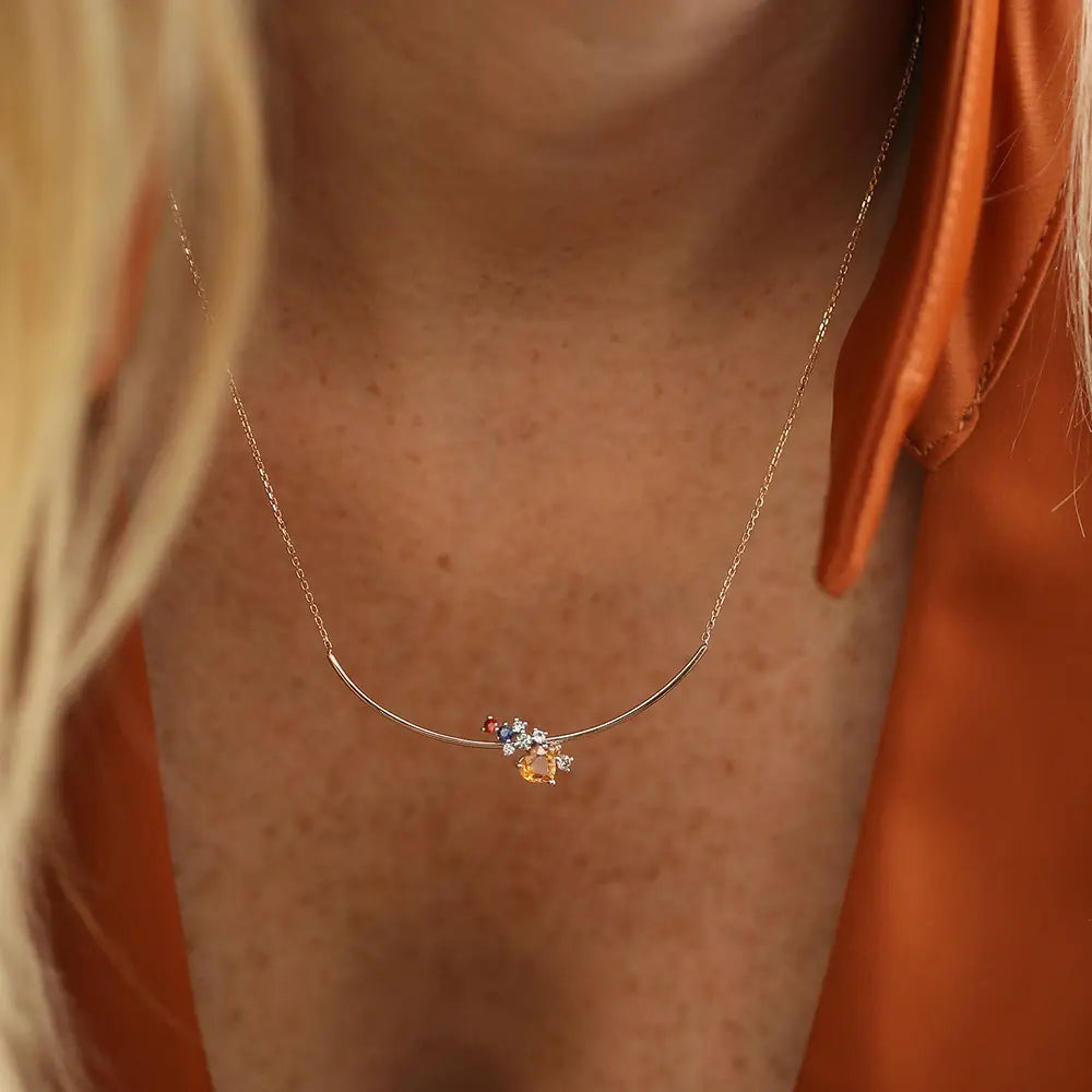 Cosmo 0.88 CT Multicolor Sapphire and Diamond Rose Gold Necklace