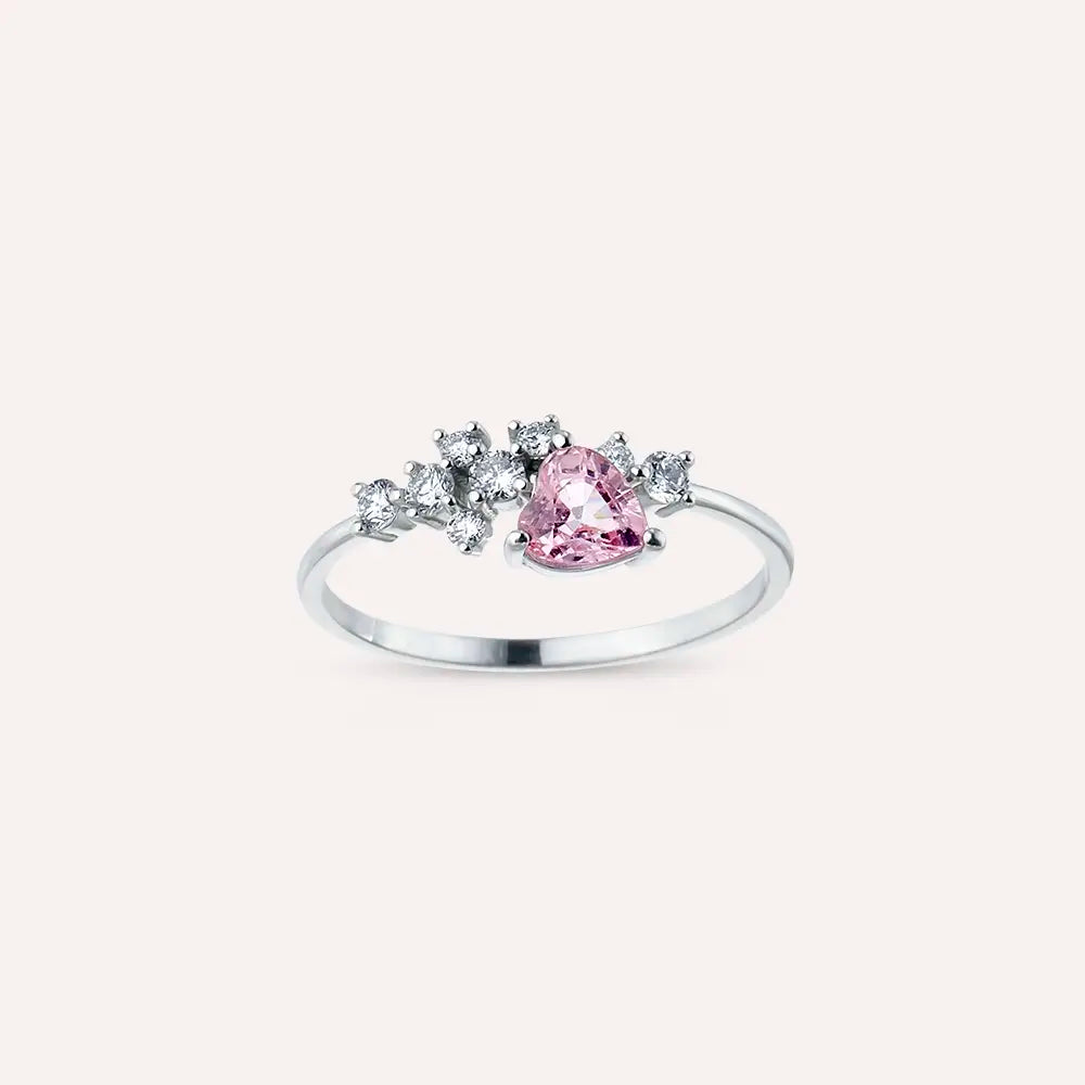 Cosmo Kalp Kesim Pink Safir ve Pırlanta Taşlı Beyaz Altın Yüzük